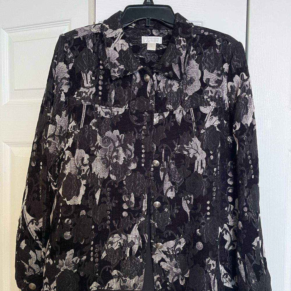 Christopher & Banks Black and White Floral Blazer